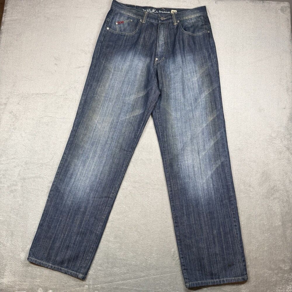 Muka Denim Jeans Mens 36x34 Blue Cotton Wide Leg Y2K Baggy Grunge Streetwear